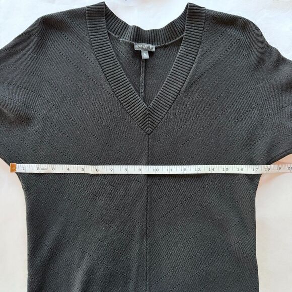 Talbots Petites Cotton Blend V-Neck Chevron Links 3/4 Sleeve Sweater in Black PS - Picture 9 of 10